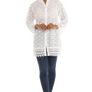 White Eyelet Sheer Three-Quarter Sleeve CottonTunic